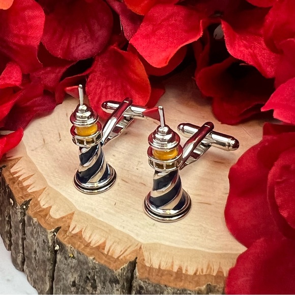 Handsome Blue and Silver 3D Lighthouse Cufflinks - Picture 6 of 16